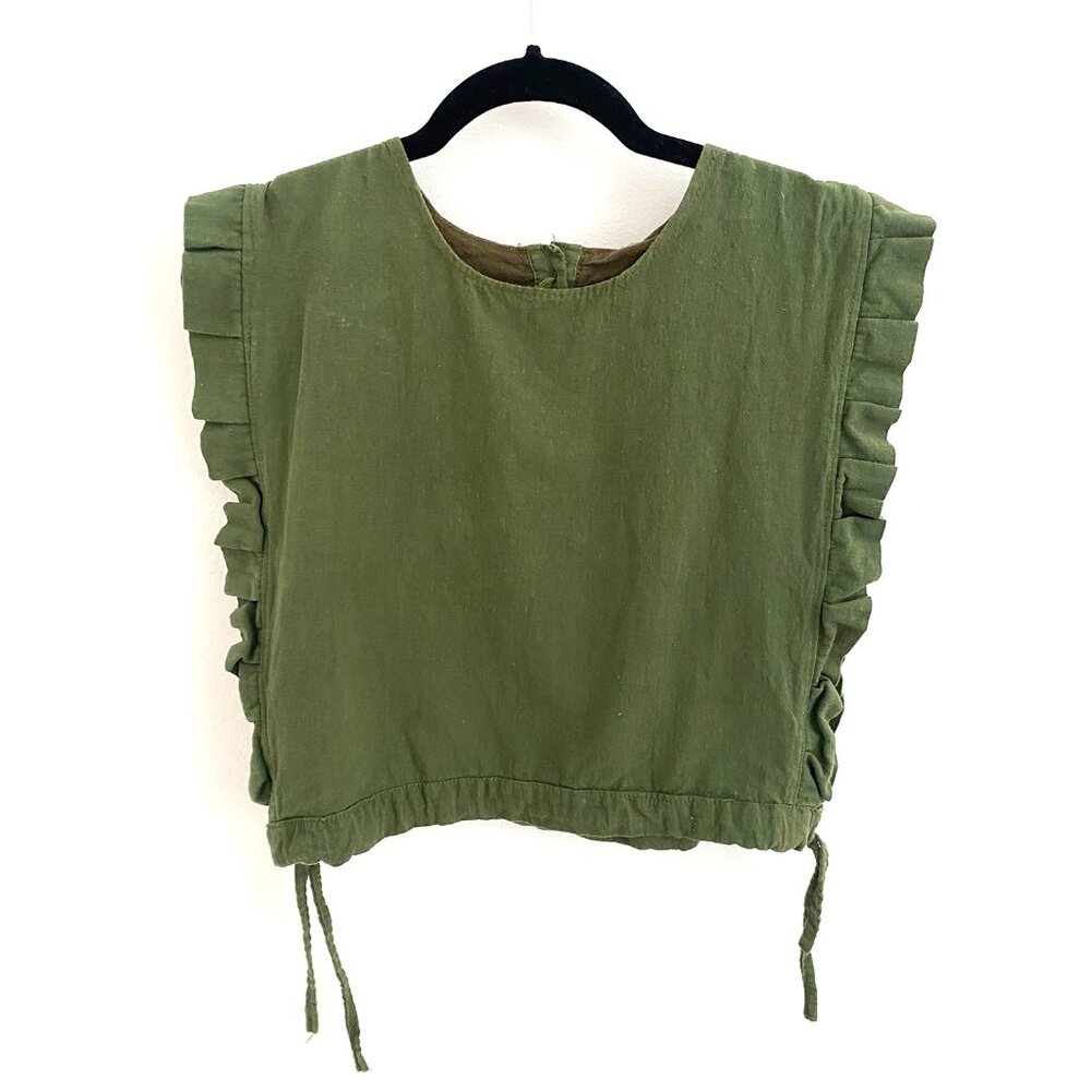 Rufina - Green Ruffle Crop Top - S/M - (Handmade in Mexico)